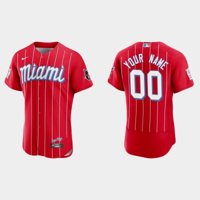 Miami Marlins Custom Men's Nike 2021 City Connect Authentic MLB Jersey Red